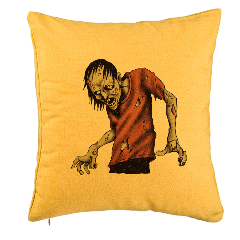 Perna Decorativa cu motiv Zombie de Halloween 1, 40x40 cm, Galben, Husa Detasabila, Burduf 5 Perna Decorativa cu motiv Zombie de Halloween 1