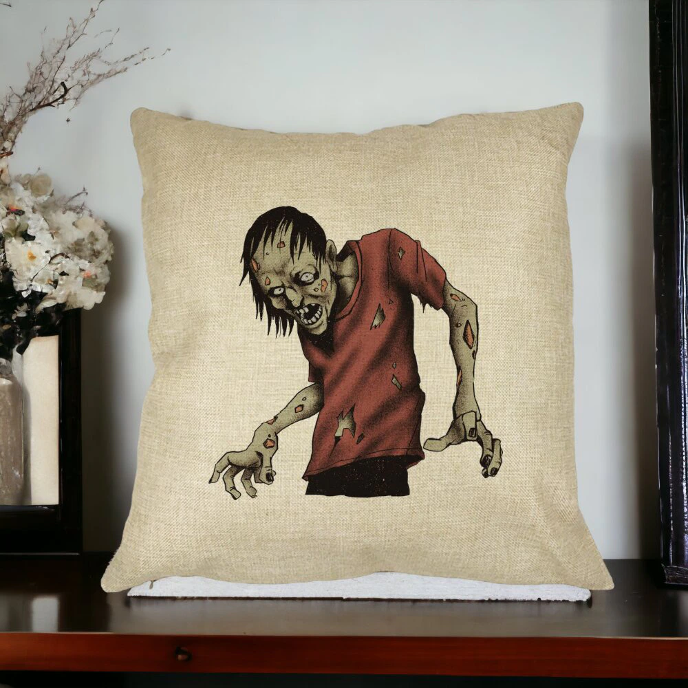 Perna Decorativa cu motiv Zombie de Halloween 1, 40x40 cm, Husa Detasabila, Burduf 14 Burduf