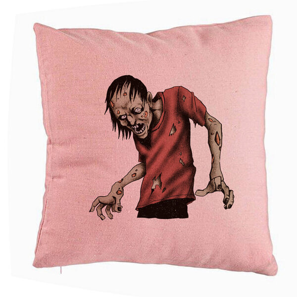 Perna Decorativa cu motiv Zombie de Halloween 1, 40x40 cm, Roz, Husa Detasabila, Burduf 5 Perna Decorativa cu motiv Zombie de Halloween 1