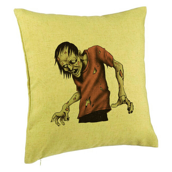 Perna Decorativa cu motiv Zombie de Halloween 1, 40x40 cm, Verde, Husa Detasabila, Burduf 5 Perna Decorativa cu motiv Zombie de Halloween 1