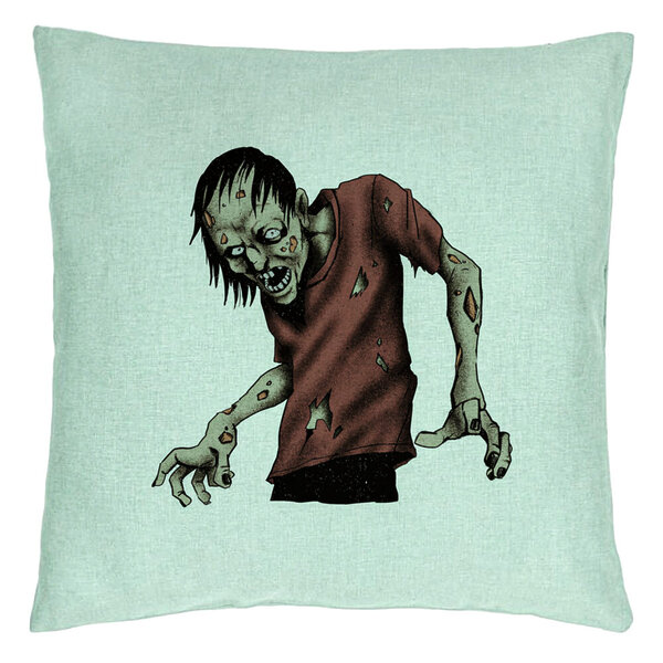 Perna Decorativa cu motiv Zombie de Halloween 1, 40x40 cm, Verde Menta, Husa Detasabila, Burduf 5 Perna Decorativa cu motiv Zombie de Halloween 1