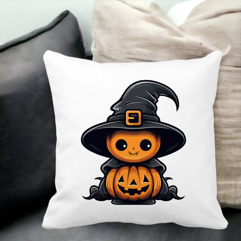 Perna Decorativa cu motiv de Halloween 1, 40x40 cm, Alba, Mata, Husa Detasabila, Burduf 12 40x40 cm