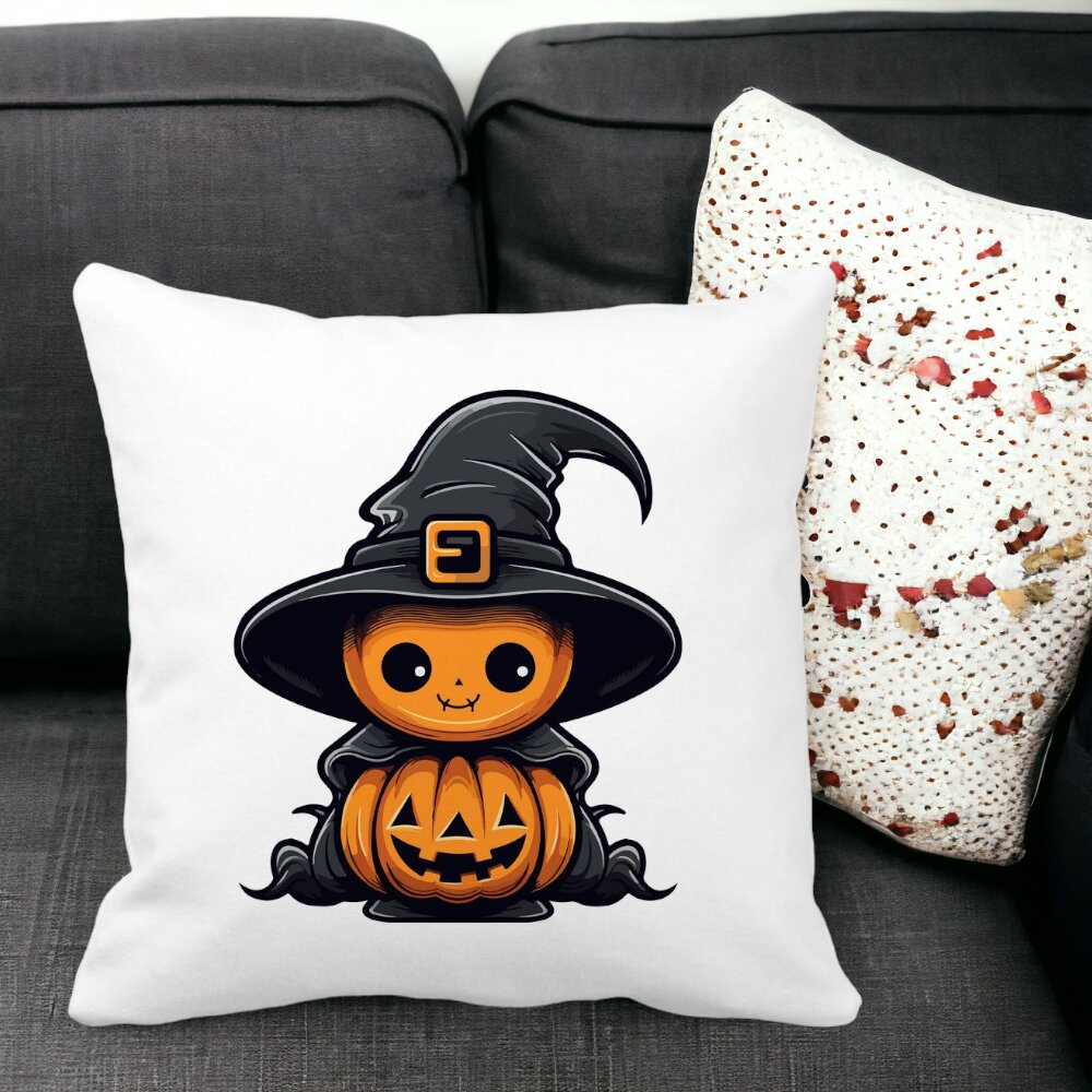Perna Decorativa cu motiv de Halloween 1, 40x40 cm, Alba, Mata, Husa Detasabila, Burduf 13 Alba