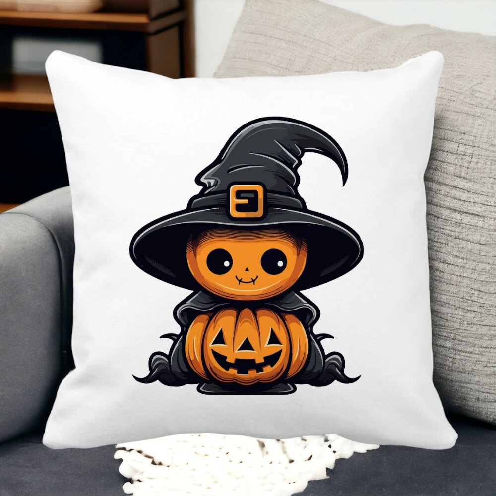 Perna Decorativa cu motiv de Halloween 1, 40x40 cm, Alba, Mata, Husa Detasabila, Burduf 15 Husa Detasabila