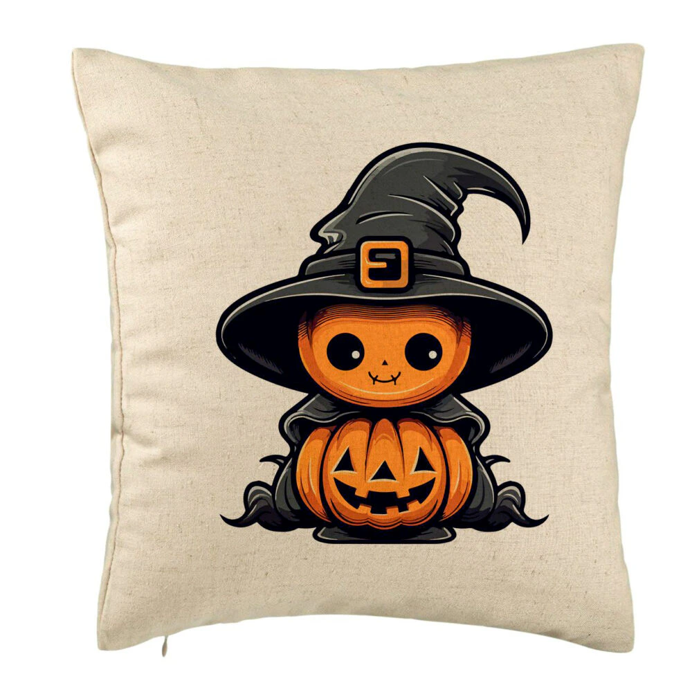 Perna Decorativa cu motiv de Halloween 1, 40x40 cm, Bej, Husa Detasabila, Burduf 5 Perna Decorativa cu motiv de Halloween 1