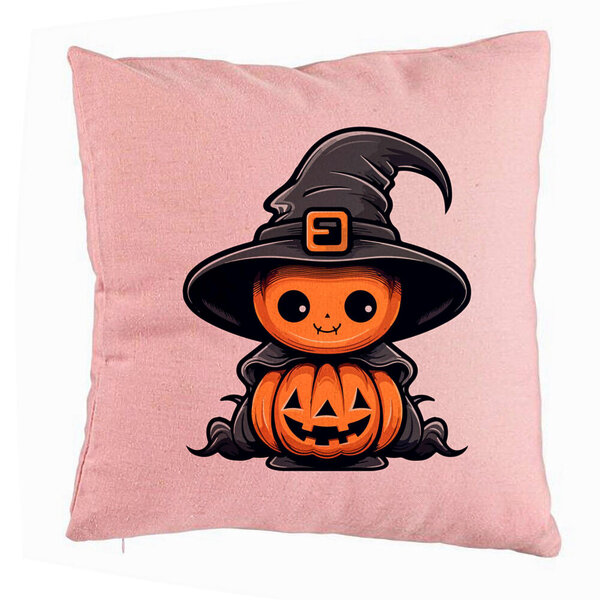Perna Decorativa cu motiv de Halloween 1, 40x40 cm, Roz, Husa Detasabila, Burduf 5 Perna Decorativa cu motiv de Halloween 1