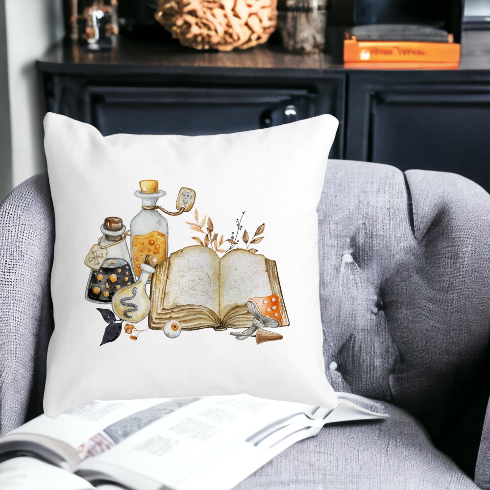 Perna Decorativa cu motiv de Halloween 11, 40x40 cm, Alba, Mata, Husa Detasabila, Burduf 13 Alba