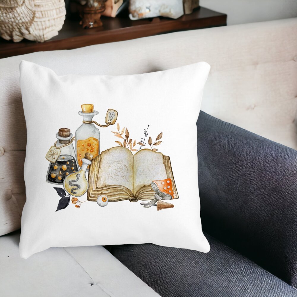 Perna Decorativa cu motiv de Halloween 11, 40x40 cm, Alba, Mata, Husa Detasabila, Burduf 14 Mata