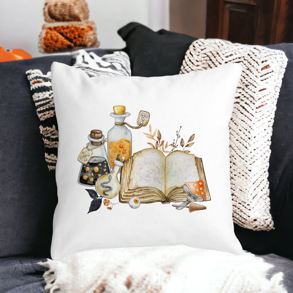 Perna Decorativa cu motiv de Halloween 11, 40x40 cm, Alba, Mata, Husa Detasabila, Burduf 15 Husa Detasabila