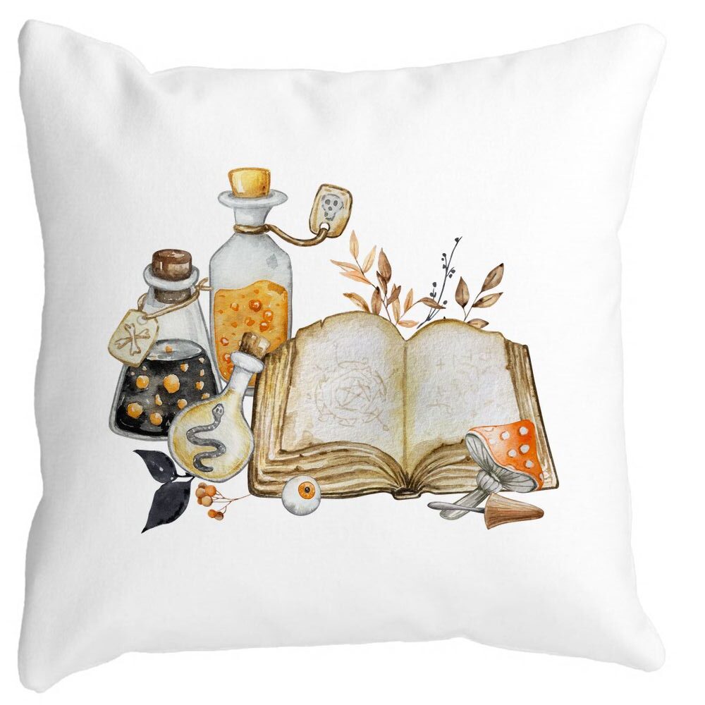 Perna Decorativa cu motiv de Halloween 11, 40x40 cm, Alba, Mata, Husa Detasabila, Burduf 11 Perna Decorativa cu motiv de Halloween 11