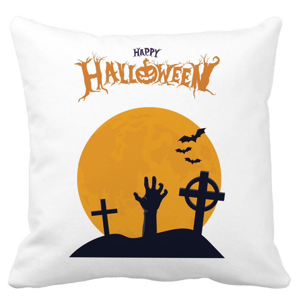 Perna Decorativa cu motiv de Halloween 2, 40x40 cm, Alba, Mata, Husa Detasabila, Burduf 11 Perna Decorativa cu motiv de Halloween 2