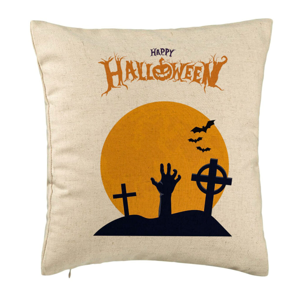Perna Decorativa cu motiv de Halloween 2, 40x40 cm, Bej, Husa Detasabila, Burduf 5 Perna Decorativa cu motiv de Halloween 2