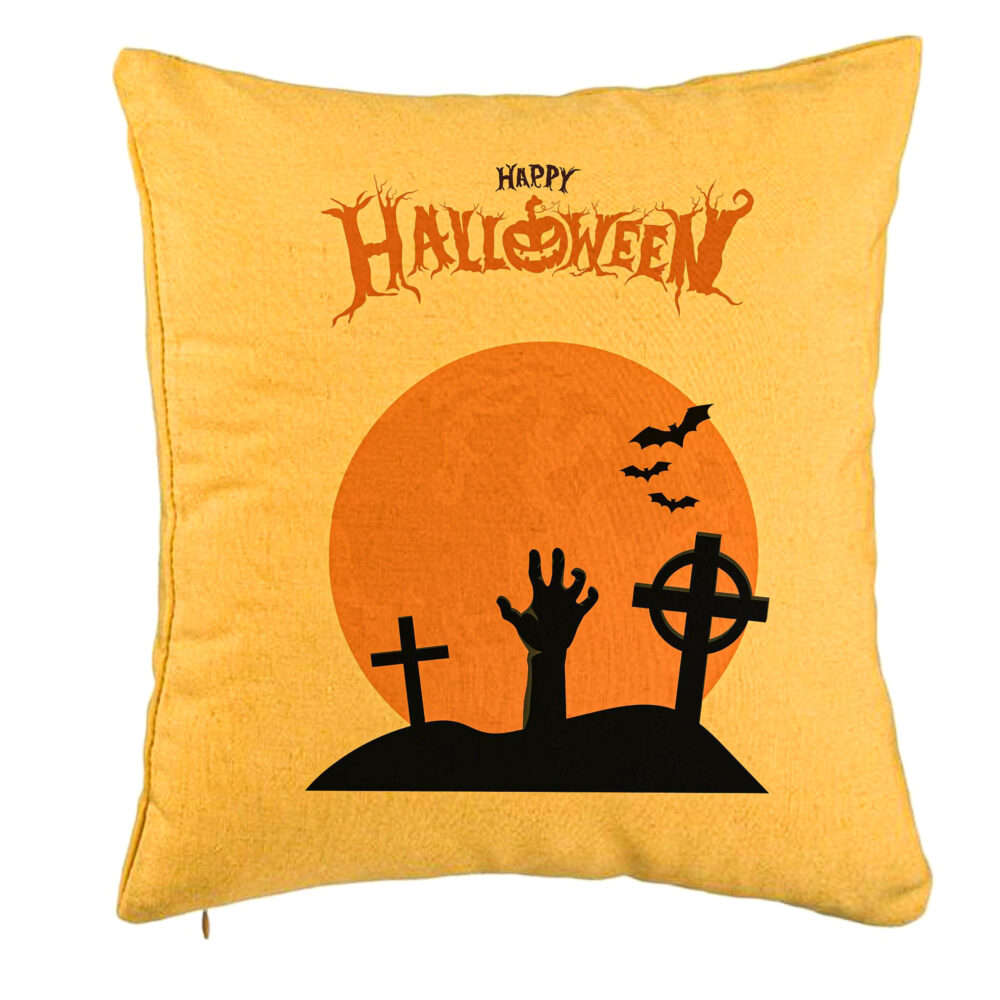 Perna Decorativa cu motiv de Halloween 2, 40x40 cm, Galben, Husa Detasabila, Burduf 5 Perna Decorativa cu motiv de Halloween 2