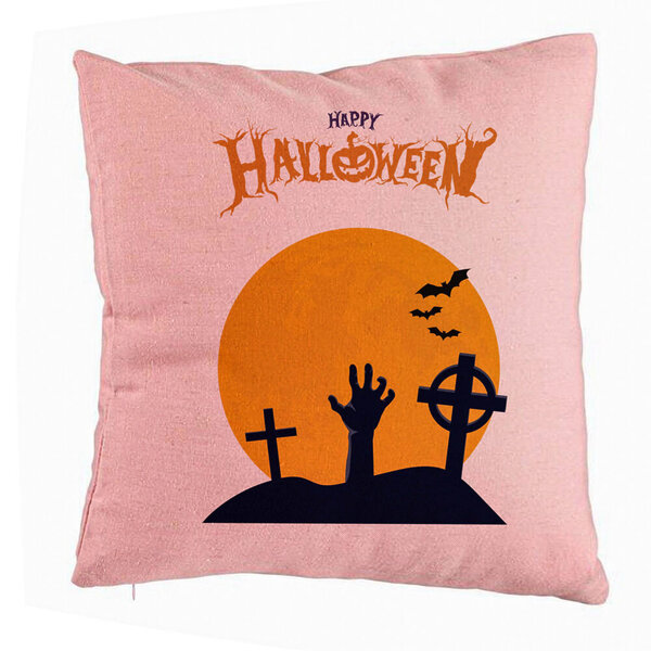 Perna Decorativa cu motiv de Halloween 2, 40x40 cm, Roz, Husa Detasabila, Burduf 5 Perna Decorativa cu motiv de Halloween 2