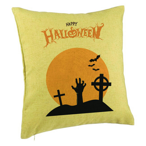 Perna Decorativa cu motiv de Halloween 2, 40x40 cm, Verde, Husa Detasabila, Burduf 5 Perna Decorativa cu motiv de Halloween 2