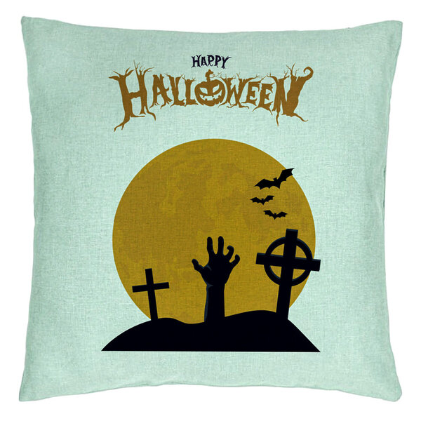 Perna Decorativa cu motiv de Halloween 2, 40x40 cm, Verde Menta, Husa Detasabila, Burduf 5 Perna Decorativa cu motiv de Halloween 2