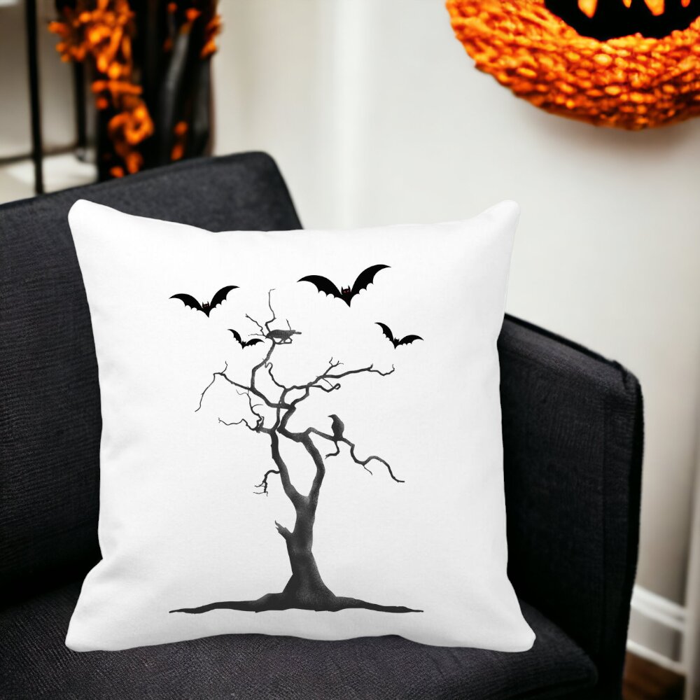 Perna Decorativa cu motiv de Halloween 3, 40x40 cm, Alba, Mata, Husa Detasabila, Burduf 12 40x40 cm