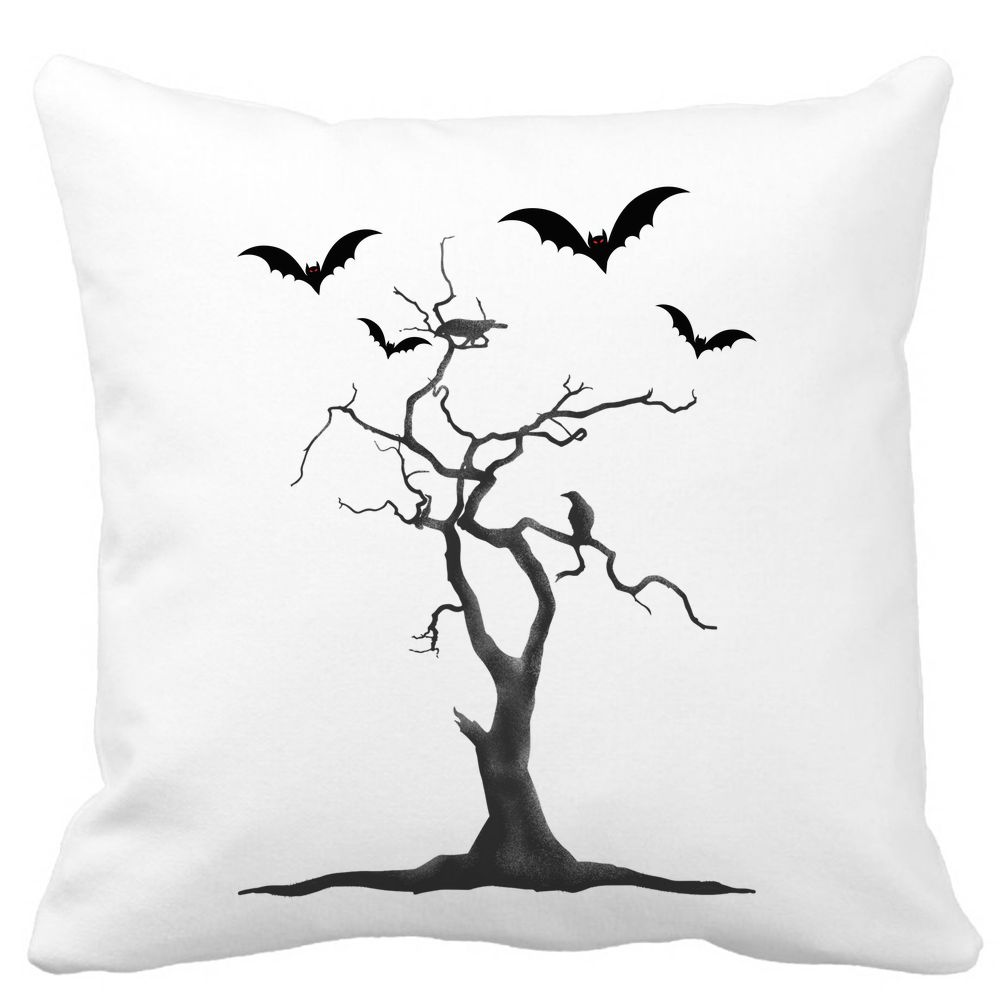 Perna Decorativa cu motiv de Halloween 3, 40x40 cm, Alba, Mata, Husa Detasabila, Burduf 11 Perna Decorativa cu motiv de Halloween 3