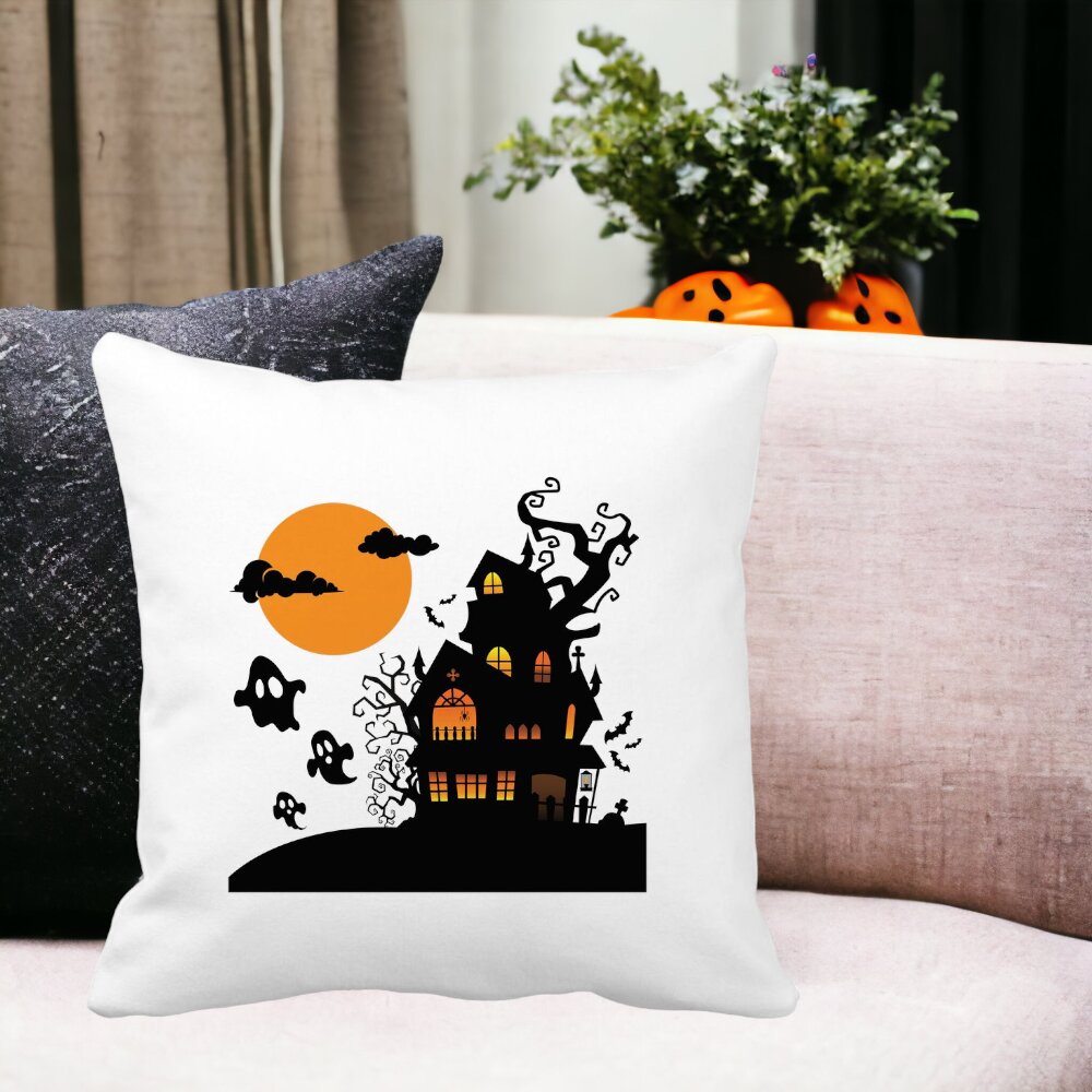 Perna Decorativa cu motiv de Halloween 4, 40x40 cm, Alba, Mata, Husa Detasabila, Burduf 15 Husa Detasabila