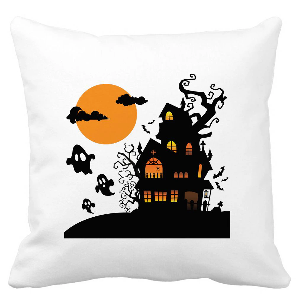 Perna Decorativa cu motiv de Halloween 4, 40x40 cm, Alba, Mata, Husa Detasabila, Burduf 11 Perna Decorativa cu motiv de Halloween 4