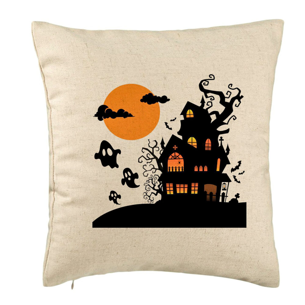 Perna Decorativa cu motiv de Halloween 4, 40x40 cm, Bej, Husa Detasabila, Burduf 5 Perna Decorativa cu motiv de Halloween 4