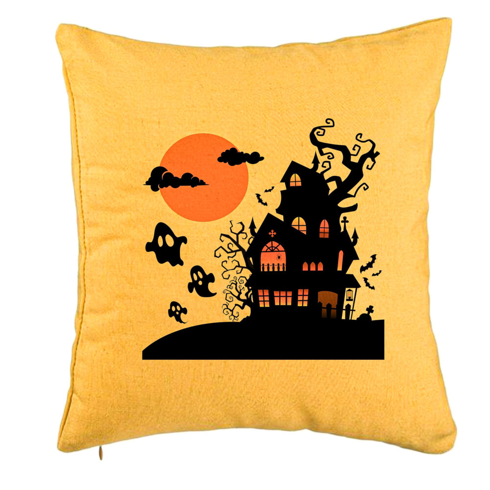 Perna Decorativa cu motiv de Halloween 4, 40x40 cm, Galben, Husa Detasabila, Burduf 5 Perna Decorativa cu motiv de Halloween 4
