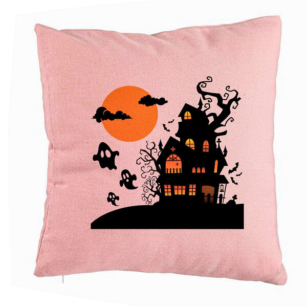 Perna Decorativa cu motiv de Halloween 4, 40x40 cm, Roz, Husa Detasabila, Burduf 5 Perna Decorativa cu motiv de Halloween 4