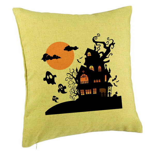 Perna Decorativa cu motiv de Halloween 4, 40x40 cm, Verde, Husa Detasabila, Burduf 5 Perna Decorativa cu motiv de Halloween 4