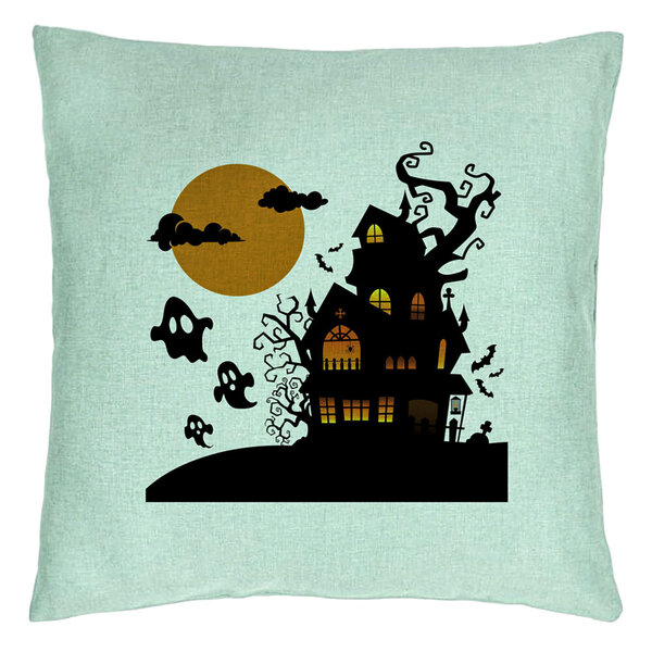 Perna Decorativa cu motiv de Halloween 4, 40x40 cm, Verde Menta, Husa Detasabila, Burduf 5 Perna Decorativa cu motiv de Halloween 4