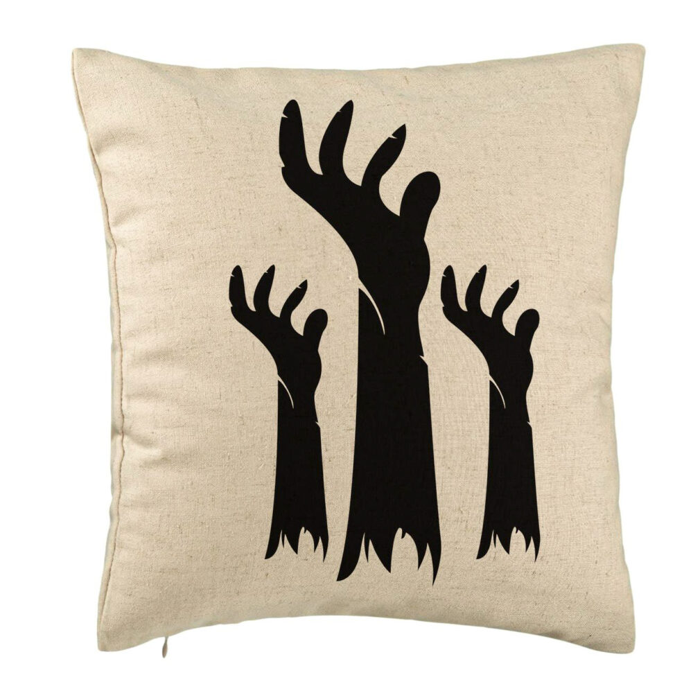 Perna Decorativa cu motiv de Halloween 5, 40x40 cm, Bej, Husa Detasabila, Burduf 5 Perna Decorativa cu motiv de Halloween 5
