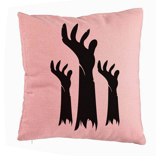 Perna Decorativa cu motiv de Halloween 5, 40x40 cm, Roz, Husa Detasabila, Burduf 5 Perna Decorativa cu motiv de Halloween 5