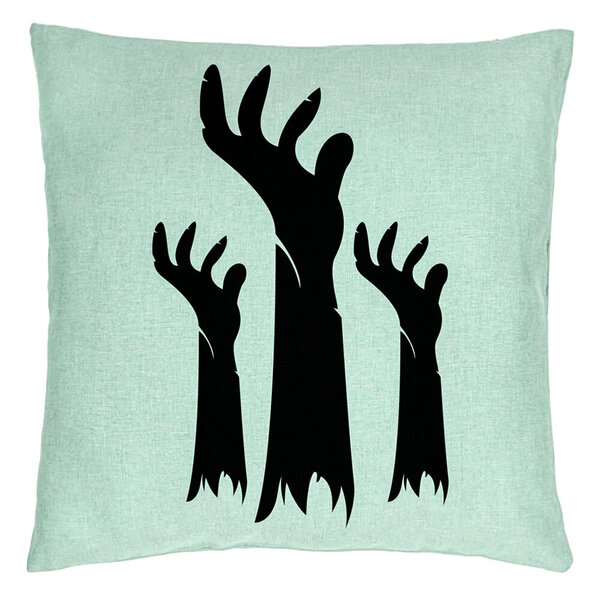 Perna Decorativa cu motiv de Halloween 5, 40x40 cm, Verde Menta, Husa Detasabila, Burduf 5 Perna Decorativa cu motiv de Halloween 5