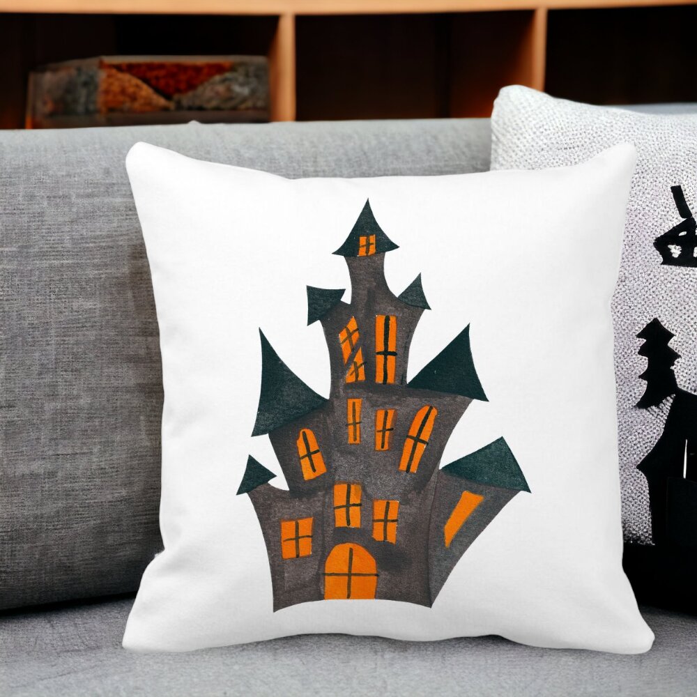 Perna Decorativa cu motiv de Halloween 6, 40x40 cm, Alba, Mata, Husa Detasabila, Burduf 12 40x40 cm
