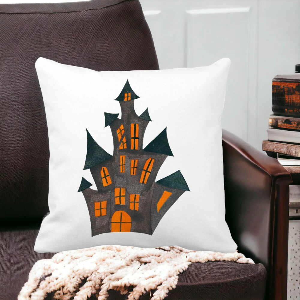 Perna Decorativa cu motiv de Halloween 6, 40x40 cm, Alba, Mata, Husa Detasabila, Burduf 13 Alba