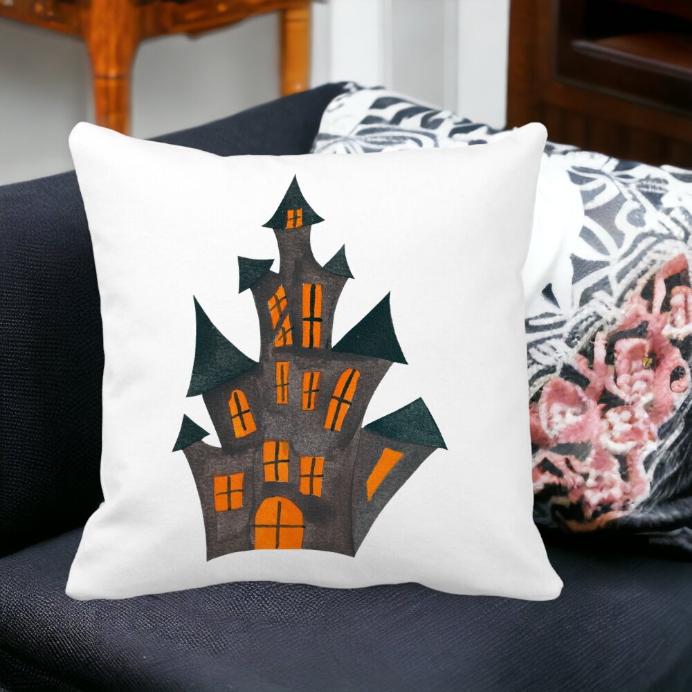 Perna Decorativa cu motiv de Halloween 6, 40x40 cm, Alba, Mata, Husa Detasabila, Burduf 14 Mata