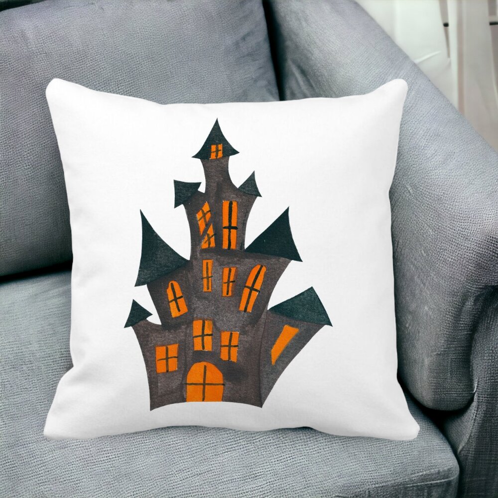 Perna Decorativa cu motiv de Halloween 6, 40x40 cm, Alba, Mata, Husa Detasabila, Burduf 15 Husa Detasabila
