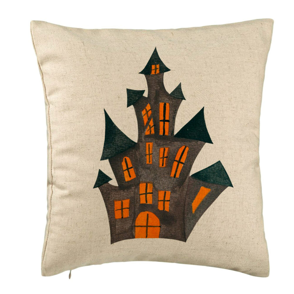 Perna Decorativa cu motiv de Halloween 6, 40x40 cm, Bej, Husa Detasabila, Burduf 5 Perna Decorativa cu motiv de Halloween 6