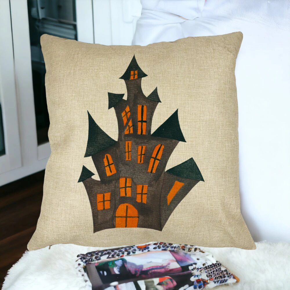 Perna Decorativa cu motiv de Halloween 6, 40x40 cm, Husa Detasabila, Burduf 14 Burduf