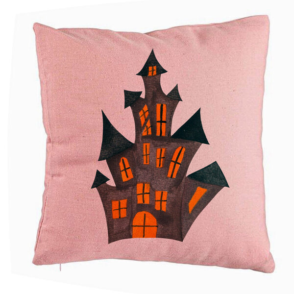 Perna Decorativa cu motiv de Halloween 6, 40x40 cm, Roz, Husa Detasabila, Burduf 5 Perna Decorativa cu motiv de Halloween 6