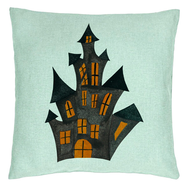 Perna Decorativa cu motiv de Halloween 6, 40x40 cm, Verde Menta, Husa Detasabila, Burduf 5 Perna Decorativa cu motiv de Halloween 6