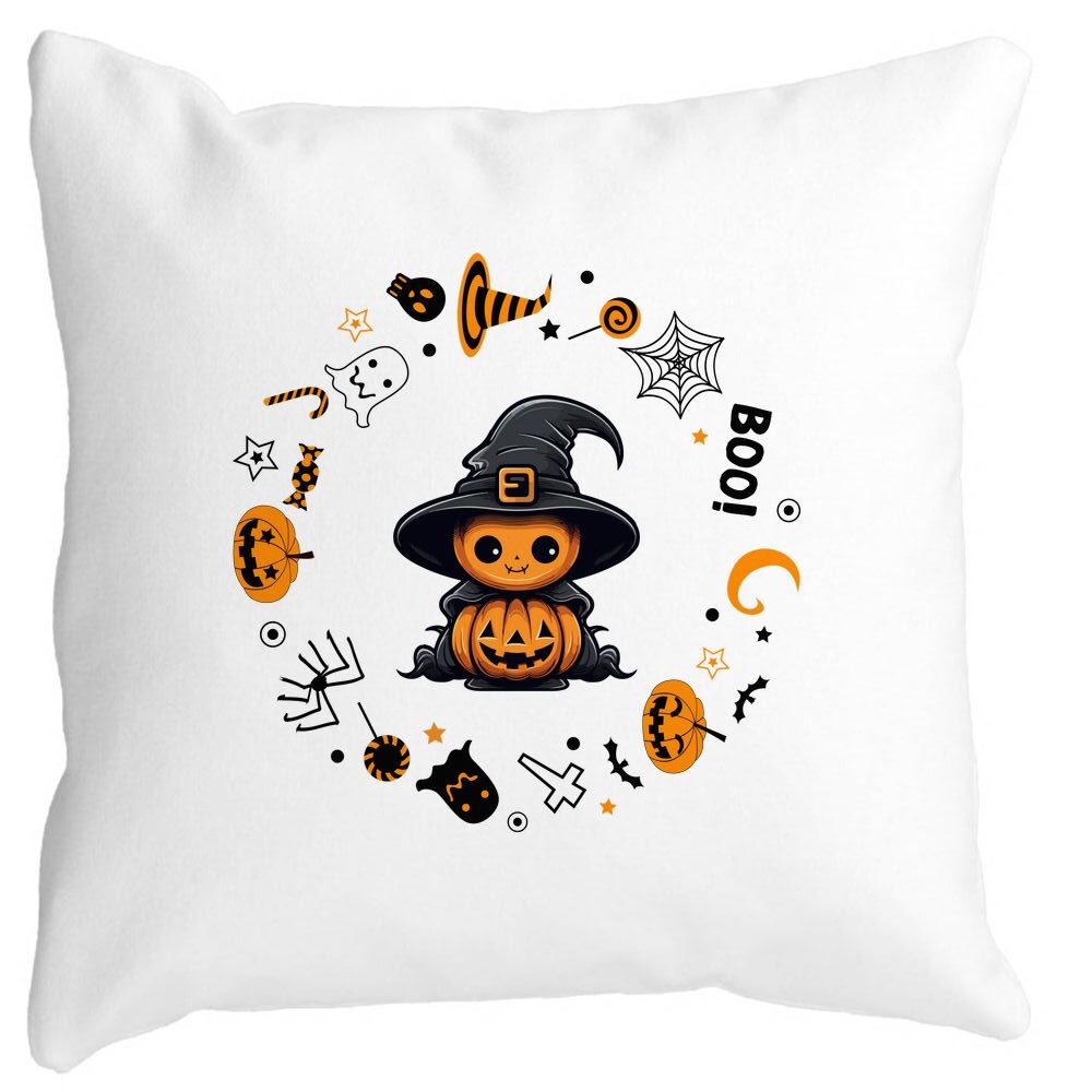 Perna Decorativa cu motiv de Halloween 7, 40x40 cm, Alba, Mata, Husa Detasabila, Burduf 13 Perna Decorativa cu motiv de Halloween 7