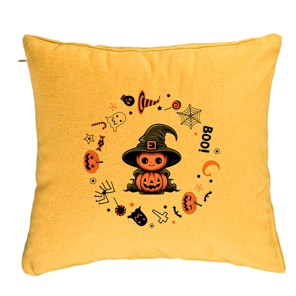 Perna Decorativa cu motiv de Halloween 7, 40x40 cm, Galben, Husa Detasabila, Burduf 5 Perna Decorativa cu motiv de Halloween 7