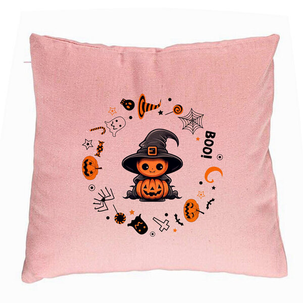 Perna Decorativa cu motiv de Halloween 7, 40x40 cm, Roz, Husa Detasabila, Burduf 5 Perna Decorativa cu motiv de Halloween 7