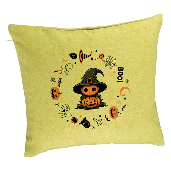 Perna Decorativa cu motiv de Halloween 7, 40x40 cm, Verde, Husa Detasabila, Burduf 5 Perna Decorativa cu motiv de Halloween 7