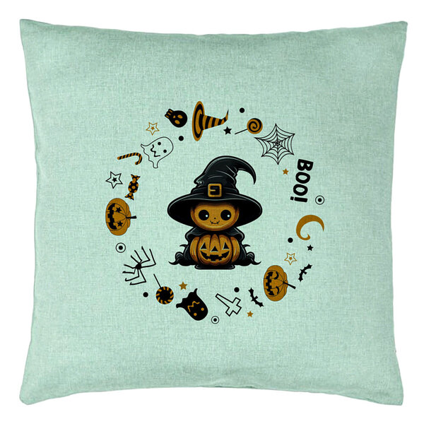 Perna Decorativa cu motiv de Halloween 7, 40x40 cm, Verde Menta, Husa Detasabila, Burduf 5 Perna Decorativa cu motiv de Halloween 7