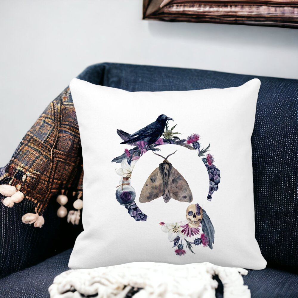 Perna Decorativa cu motiv de Halloween 8, 40x40 cm, Alba, Mata, Husa Detasabila, Burduf 12 40x40 cm