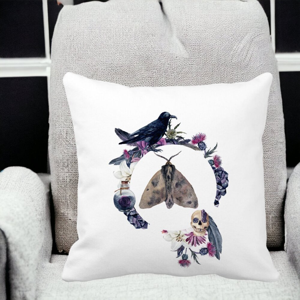 Perna Decorativa cu motiv de Halloween 8, 40x40 cm, Alba, Mata, Husa Detasabila, Burduf 13 Alba