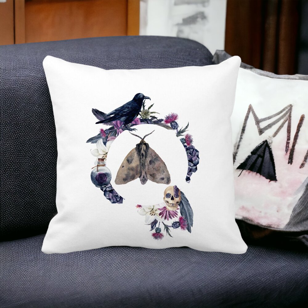 Perna Decorativa cu motiv de Halloween 8, 40x40 cm, Alba, Mata, Husa Detasabila, Burduf 14 Mata