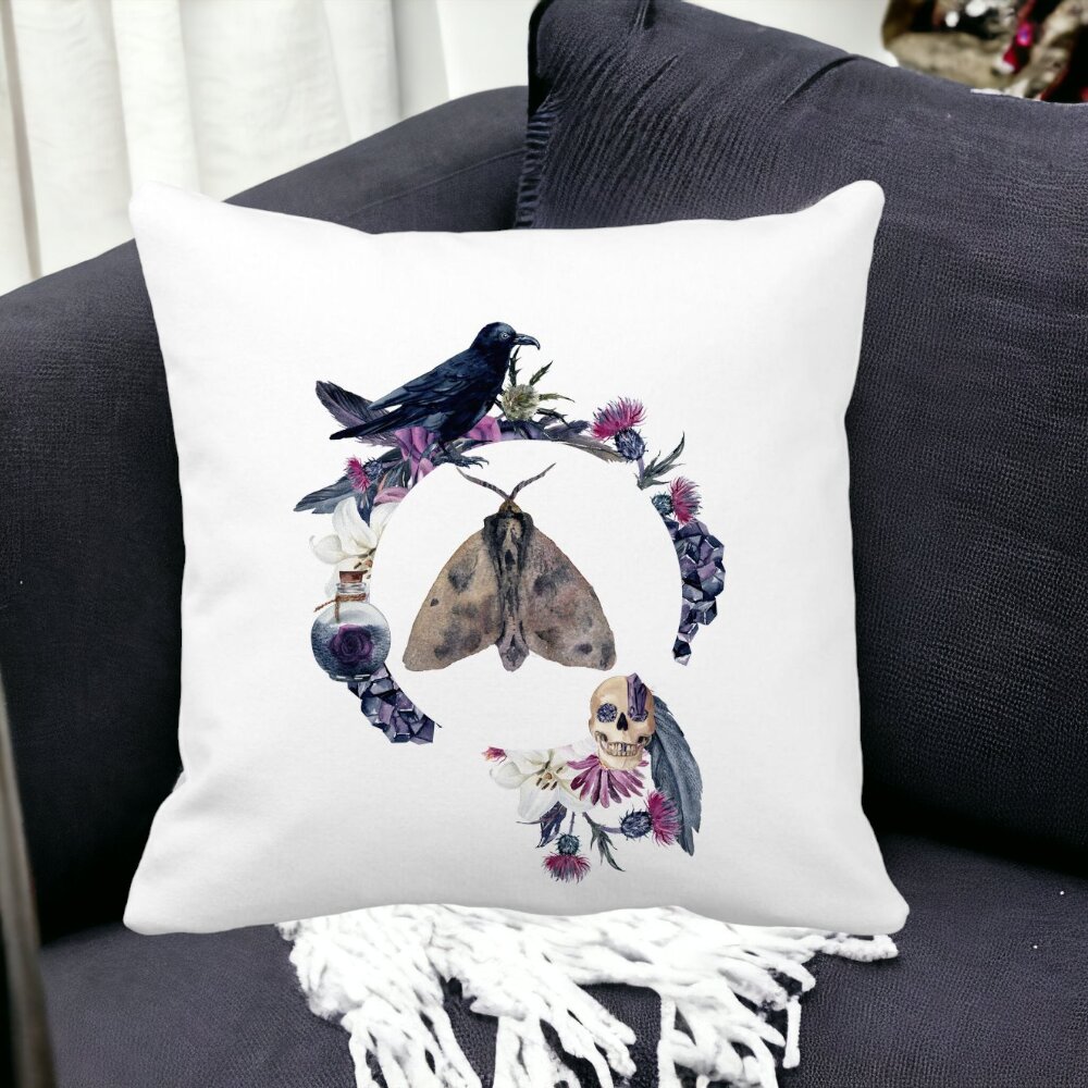 Perna Decorativa cu motiv de Halloween 8, 40x40 cm, Alba, Mata, Husa Detasabila, Burduf 15 Husa Detasabila