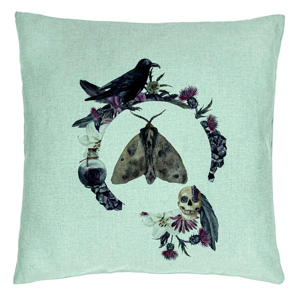 Perna Decorativa cu motiv de Halloween 8, 40x40 cm, Verde Menta, Husa Detasabila, Burduf 5 Perna Decorativa cu motiv de Halloween 8